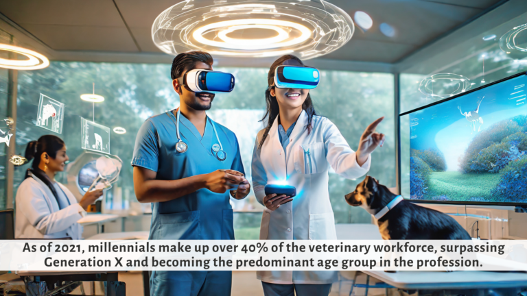 As of 2021, millennials make up over 40% of the veterinary workforce, surpassing Generation X and becoming the predominant age group in the profession - Veterinary Recruitment Agency - Pulivarthi Group - recruiting veterinarians