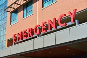 Ambulance crew providing emergency medical transport