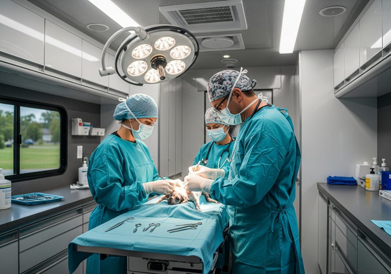 Veterinary specialist performing a referral surgery